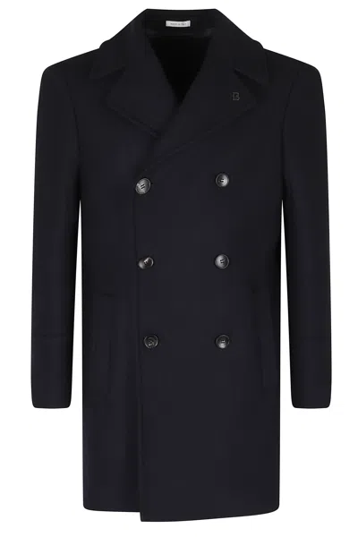 Breras Milano Blue Double-breasted Wool-blend Coat In Black