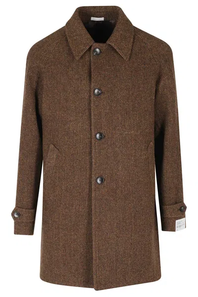 Breras Milano Brown Spiked-weave Virgin Wool Raglan Coat In Grey