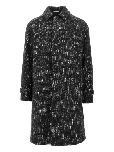 Breras Milano Buttoned Herringbone Single-breasted Coat In Black