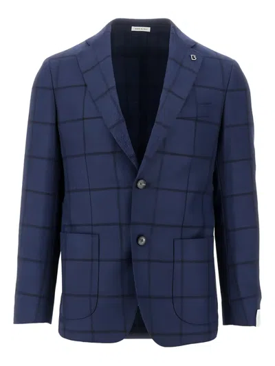 Breras Milano Checked Pocketed Blazer In Blue