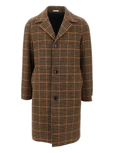 Breras Milano Checked Single-breasted Coat In Brown