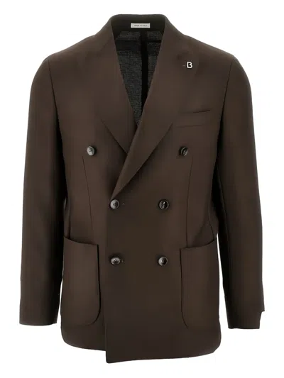 Breras Milano Double-breasted Pocketed Dinner Jacket In Brown