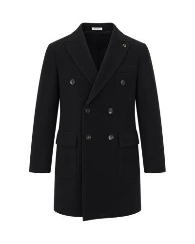 Breras Milano Double-breasted Wool Overcoat In Nero