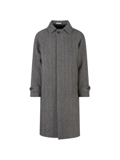 Breras Milano Herringbone-pattern Raglan-sleeve Coat In Gray