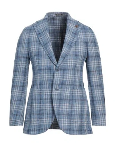 Breras Milano Man Blazer Azure Size 40 Cotton, Linen, Virgin Wool In Blue