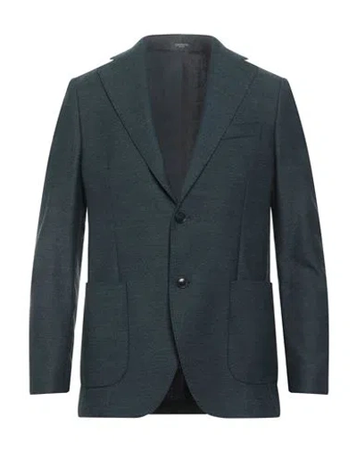 Breras Milano Man Blazer Deep Teal Size 44 Virgin Wool, Elastane In Green