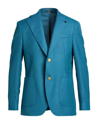 Breras Milano Man Blazer Emerald Green Size 42 Wool In Blue