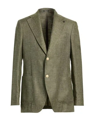 Breras Milano Man Blazer Military Green Size 46 Linen, Wool