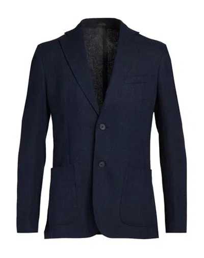 Breras Milano Man Blazer Navy Size 36 Linen, Cotton In Blue