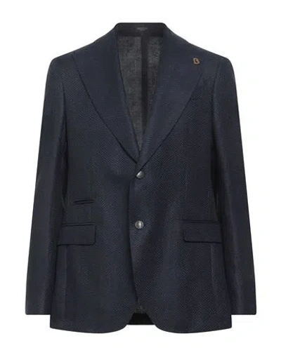 Breras Milano Man Blazer Navy Size 44 Linen, Virgin Wool In Blue