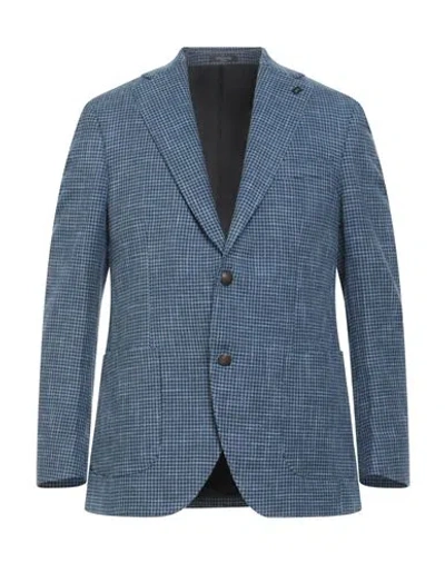 Breras Milano Man Blazer Slate Blue Size 44 Virgin Wool, Cotton, Linen