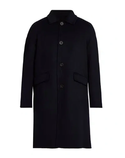Breras Milano Man Coat Black Size Xl Wool, Polyester In Blue