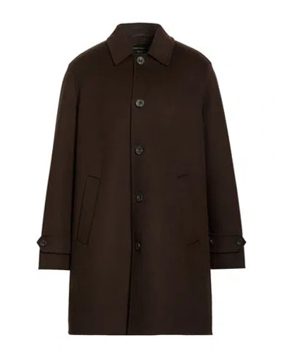 Breras Milano Man Coat Dark Brown Size Xl Wool, Polyester