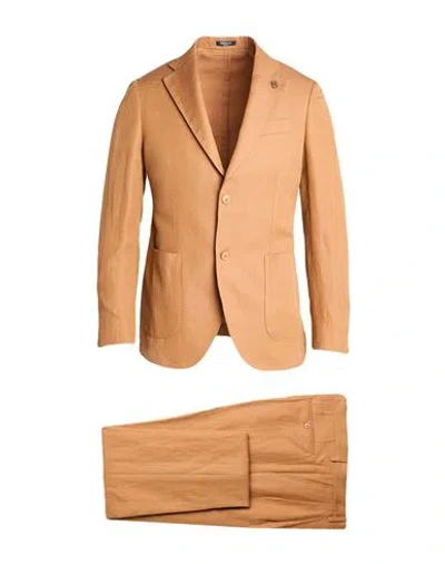 Breras Milano Man Suit Camel Size 42 Cotton, Linen In Brown