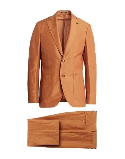 Breras Milano Man Suit Camel Size 44 Linen, Cotton In Beige