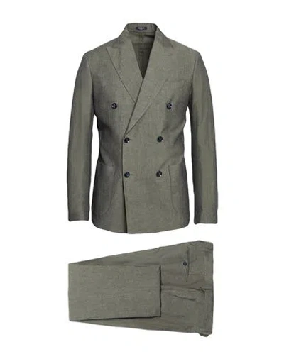 Breras Milano Man Suit Military Green Size 42 Cotton, Linen In Gray