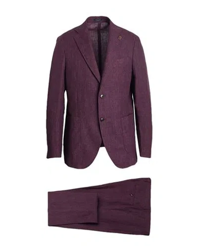 Breras Milano Man Suit Plum Size 46 Linen In Purple