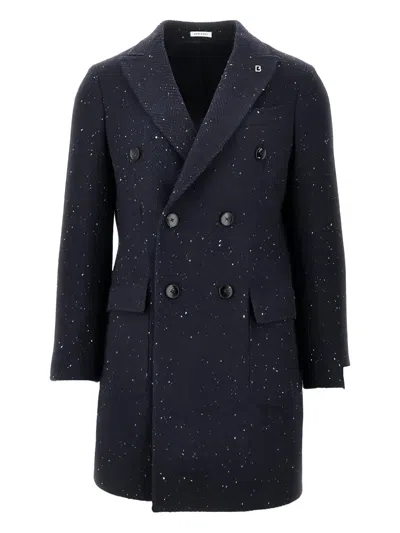 Breras Milano Speckled Double-breasted Coat In Blue