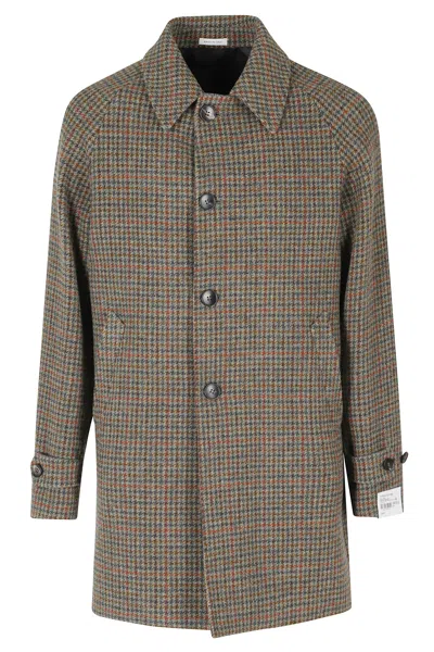 Breras Milano Teal Houndstooth Virgin Wool Raglan Coat In Grey