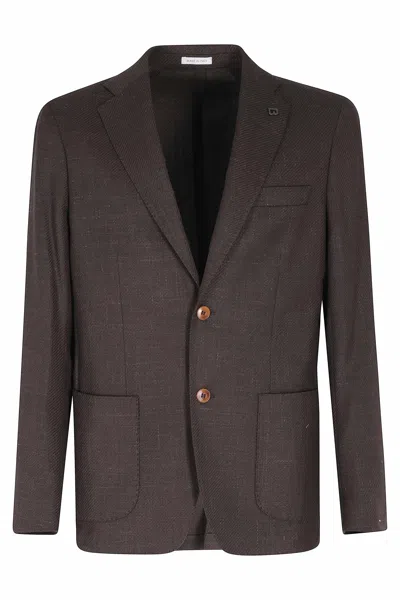 Breras Milano Venezia Brown Diagonal Wool-linen-silk Single-breasted Blazer In Black