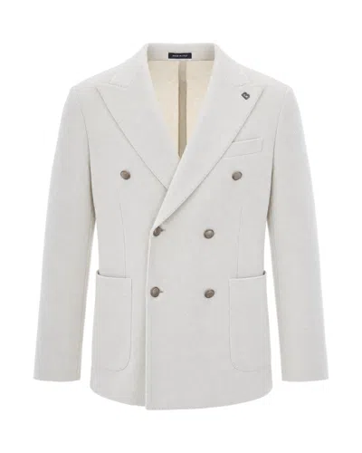 Breras Milano White Textured Double-breasted Jacket