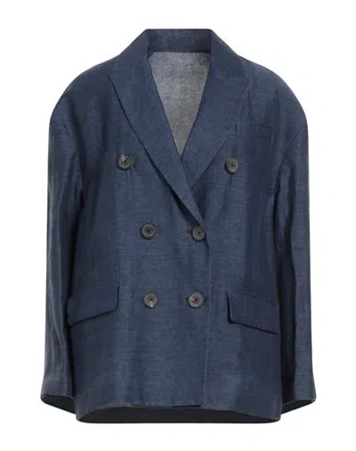 Breras Milano Woman Blazer Navy Blue Size 6 Linen, Polyamide