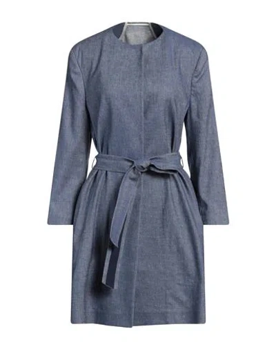Breras Milano Woman Overcoat & Trench Coat Blue Size 10 Cotton, Linen, Elastane