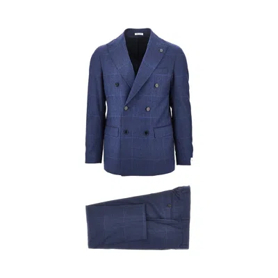 Breras Novara Prince Of Wales Tailored Suit In Blue