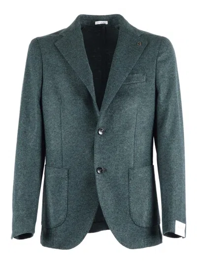 Breras Tailored Grey Jacket With Subtle Check Pattern In Blue