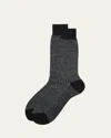 Bresciani Men's Cotton And Linen Birdseye Rib Crew Socks In Black