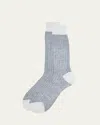 Bresciani Men's Cotton And Linen Birdseye Rib Crew Socks In Blue