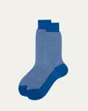Bresciani Men's Cotton Diamond-woven Crew Socks In Mid Blue