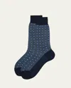 Bresciani Men's Cotton Diamond-woven Crew Socks In Navy