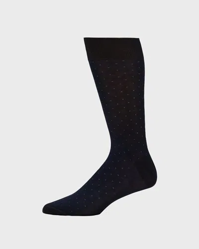 Bresciani Men's Cotton Pindot Mid-calf Socks In Black