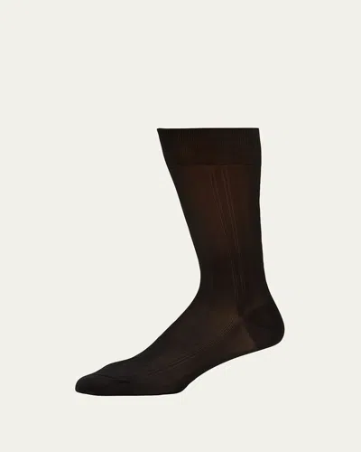 Bresciani Men's Formal Silk Crew Socks In Black