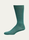 Bresciani Men's Ribbed Egyptian Cotton Neat Box Crew Socks In Sage 067