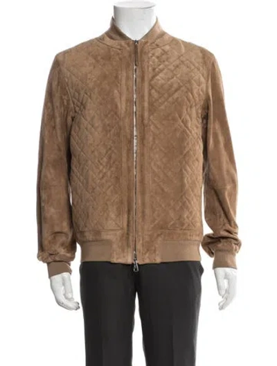 Pre-owned Brett Johnson Calf Leather Bomber Jacket In Brown
