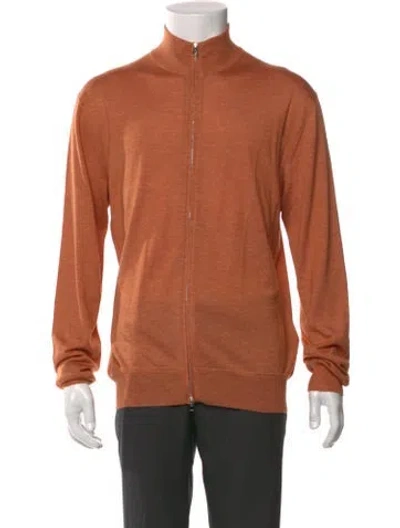 Pre-owned Brett Johnson Cashmere Mock Neck Cardigan W/ Tags In Orange