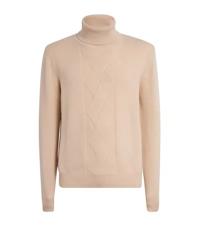 Brett Johnson Cashmere Zigzag-knit Rollneck Sweater In White