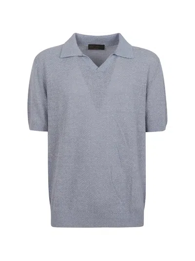 Brett Johnson Chevron-knit Polo Shirt In Gray