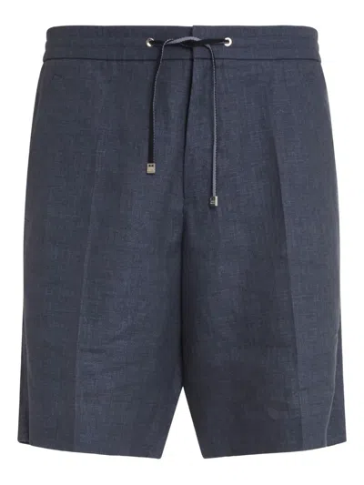 Brett Johnson Drawstring Linen Shorts In Blue