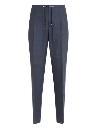 Brett Johnson Drawstring Linen Trousers In Blue