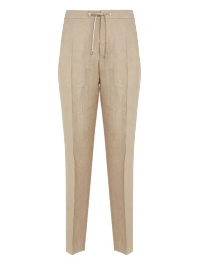 Brett Johnson Elasticated-waist Linen Trousers In Neutral