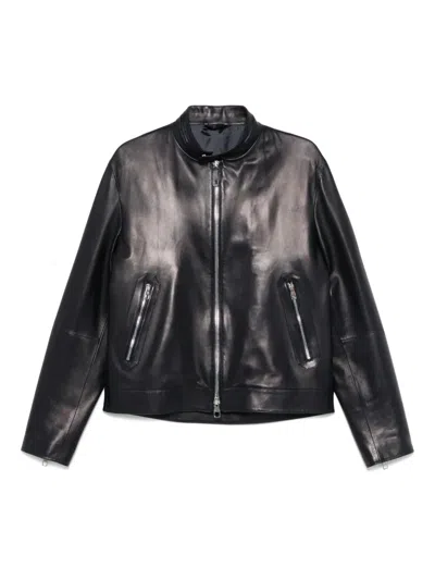 Brett Johnson Leather Bomber Jacket In Blue
