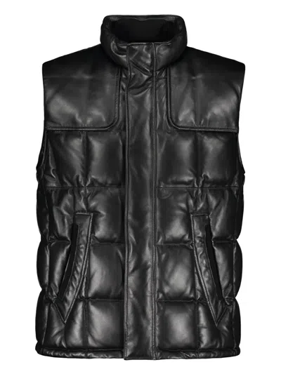 Brett Johnson Leather Gilet In Black