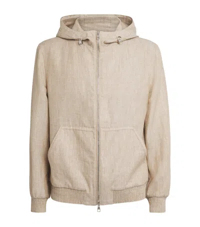 Brett Johnson Linen Hooded Jacket In Brown