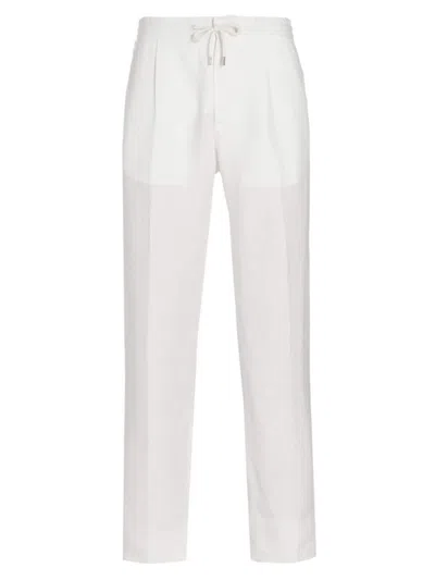 Brett Johnson Men's Linen Drawstring Trousers In White