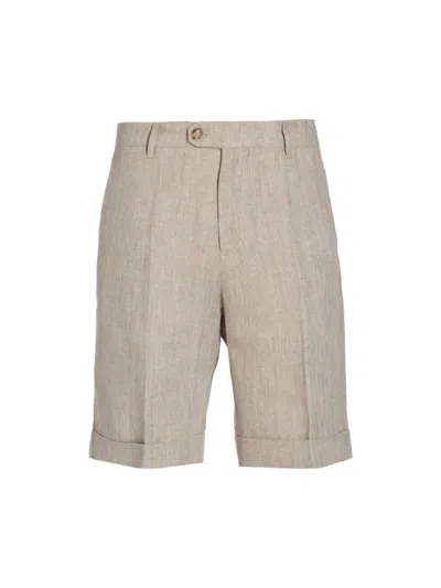 Brett Johnson Men's Pleated Linen Shorts In Sander