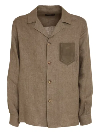 Brett Johnson Patch-pocket Linen Shirt In Brown