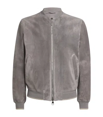 Brett Johnson Suede Varsity Jacket In Grey